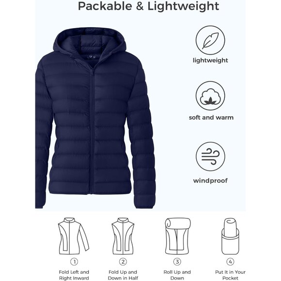 Elegant Packable Puffer Jacket for Women – Lightweight & Windproof, Navy, M - Picture 4 of 7